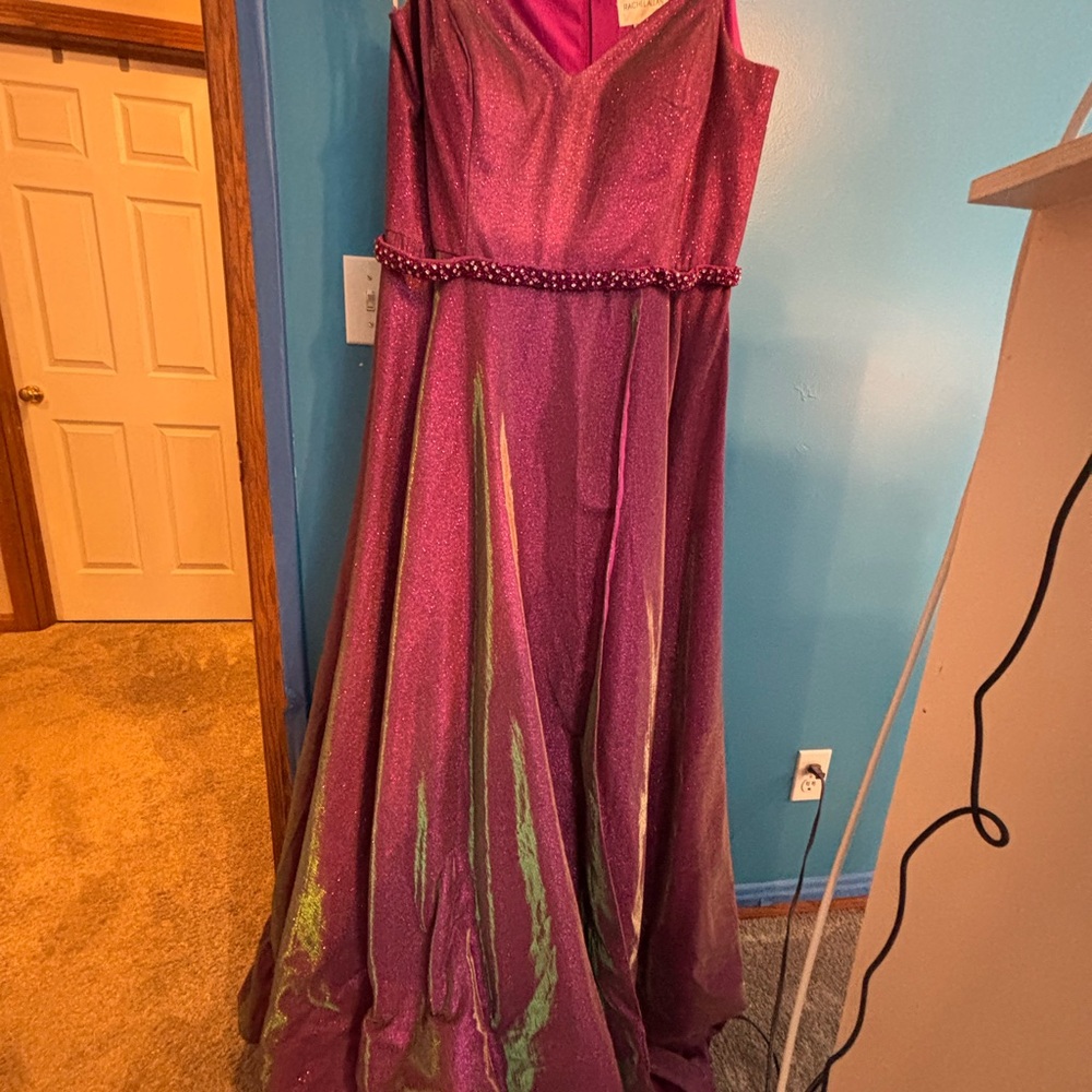 Elegant Purple Gown with Beaded Waist